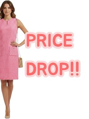 Karl Lagerfeld Paris Tweed Coral Pink & White Sleeveless Shift Dress SZ 10
